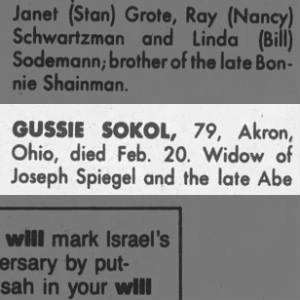 Obituary for GUSSIE SOKOL