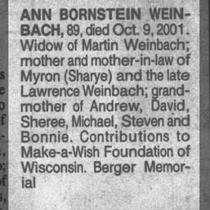 Obituary for ANN BORNSTEIN .